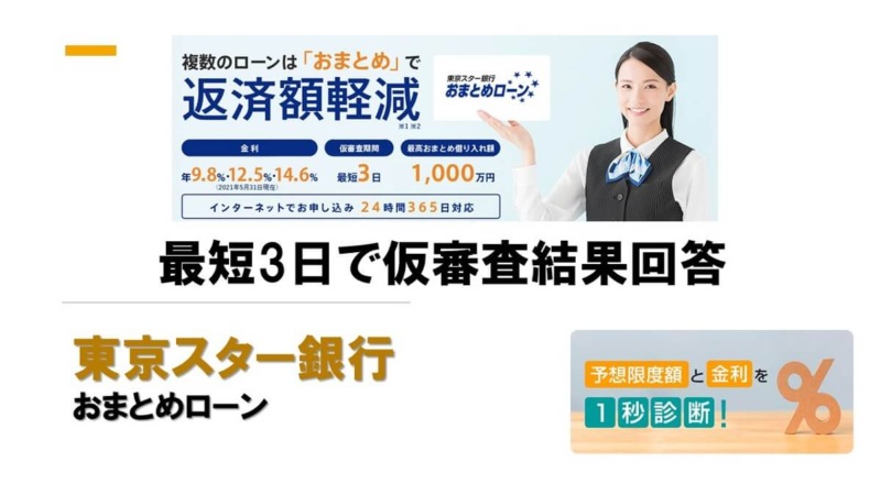 東京スター銀行おまとめローン最短3日で仮審査結果回答・追加融資不可